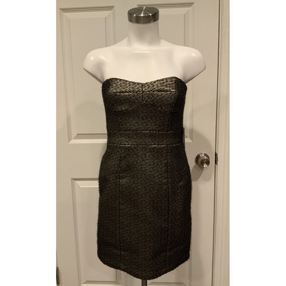 Cynthia Steffe Black/Gold Tweed Strapless Mini Dress, Size 2